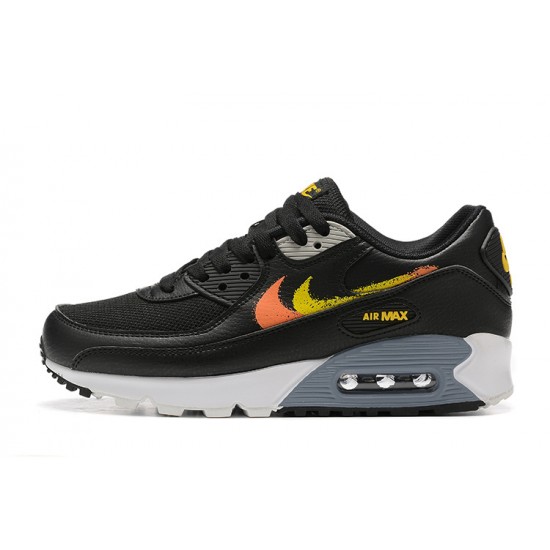 Men Sports Shoes Nike Air Max 90 Black Yellow and Orange