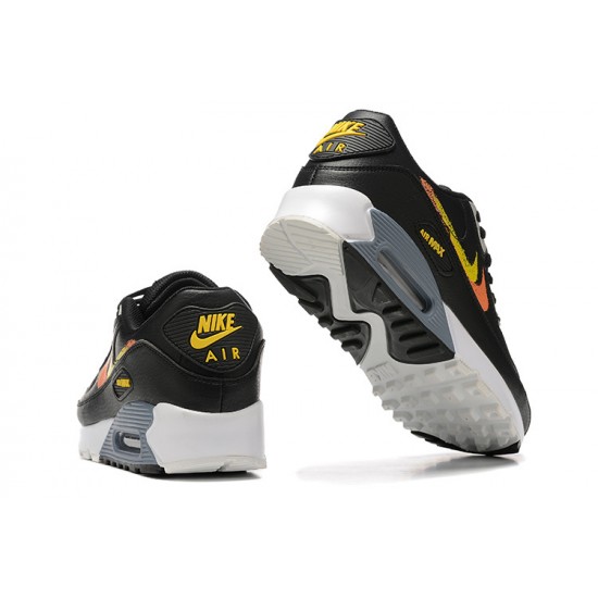 Men Sports Shoes Nike Air Max 90 Black Yellow and Orange