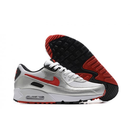 Men Sports Shoes Nike Air Max 90 Silver Red