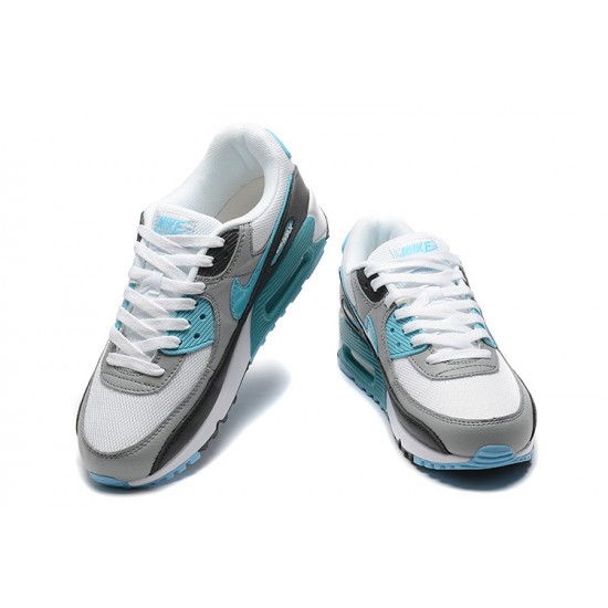 Men Sports Shoes Nike Air Max 90 White Grey and Blue