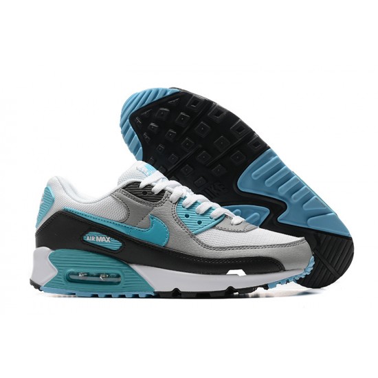 Men Sports Shoes Nike Air Max 90 White Grey and Blue