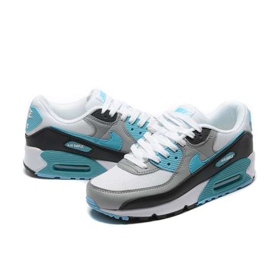 Men Sports Shoes Nike Air Max 90 White Grey and Blue