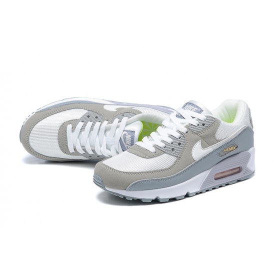 Men Sports Shoes Nike Air Max 90 White Grey and Green