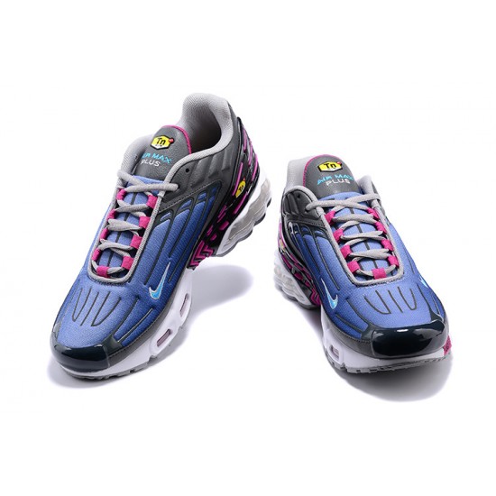 Men Sports Shoes Nike Air Max Plus 3 Grey Blue and Purple