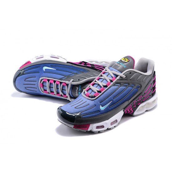 Men Sports Shoes Nike Air Max Plus 3 Grey Blue and Purple