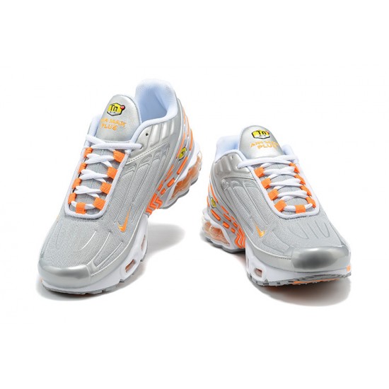 Men Sports Shoes Nike Air Max Plus 3 Grey Orange and Silver