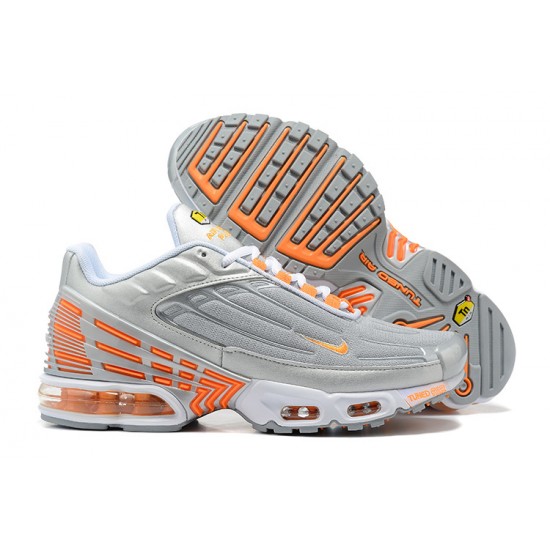Men Sports Shoes Nike Air Max Plus 3 Grey Orange and Silver