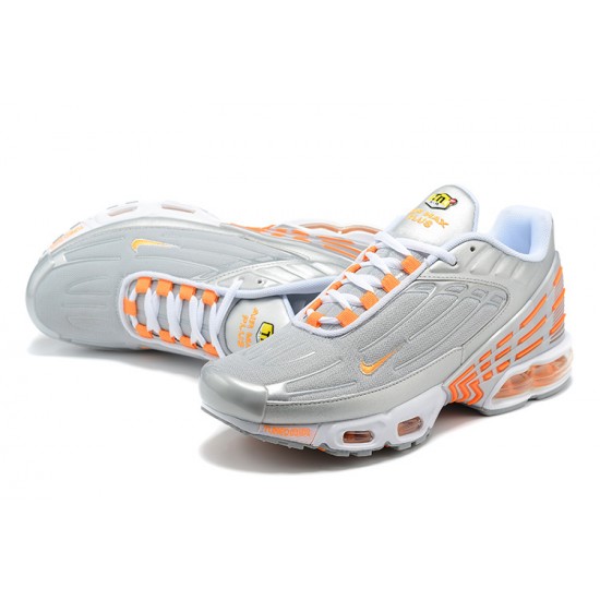 Men Sports Shoes Nike Air Max Plus 3 Grey Orange and Silver