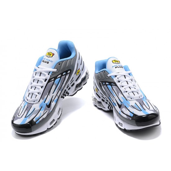 Men Sports Shoes Nike Air Max Plus 3 White Blue and Grey