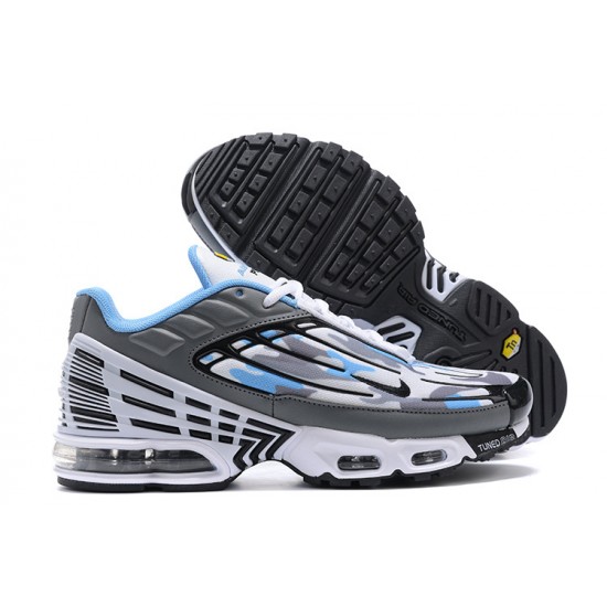 Men Sports Shoes Nike Air Max Plus 3 White Blue and Grey