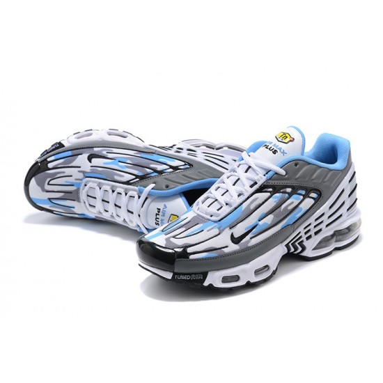 Men Sports Shoes Nike Air Max Plus 3 White Blue and Grey