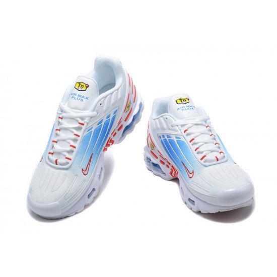 Men Sports Shoes Nike Air Max Plus 3 White Blue and Red