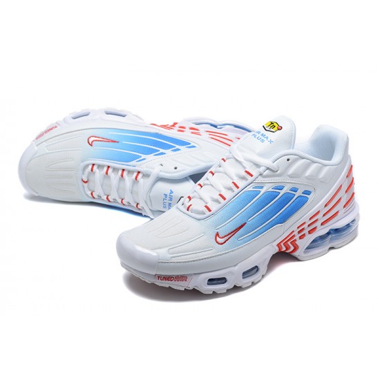 Men Sports Shoes Nike Air Max Plus 3 White Blue and Red