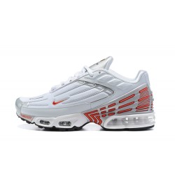 Men Sports Shoes Nike Air Max Plus 3 White Red and Silver