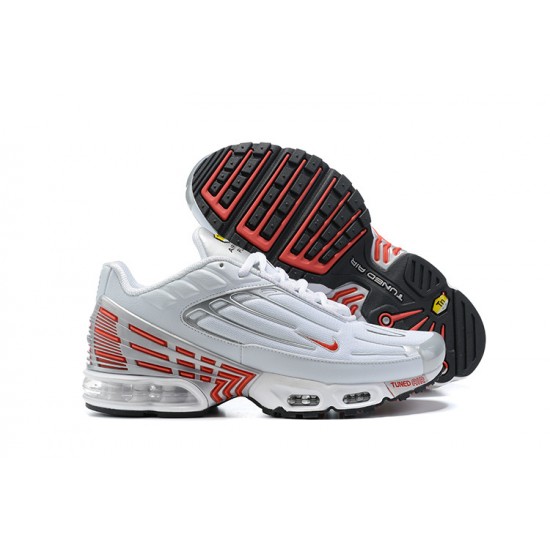 Men Sports Shoes Nike Air Max Plus 3 White Red and Silver