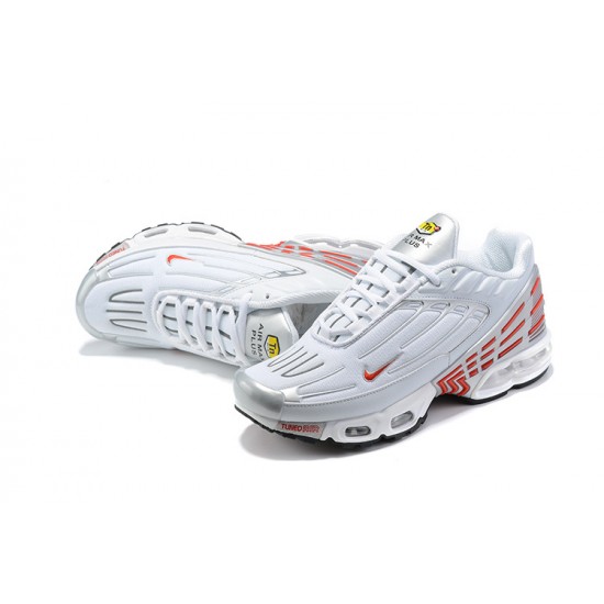 Men Sports Shoes Nike Air Max Plus 3 White Red and Silver