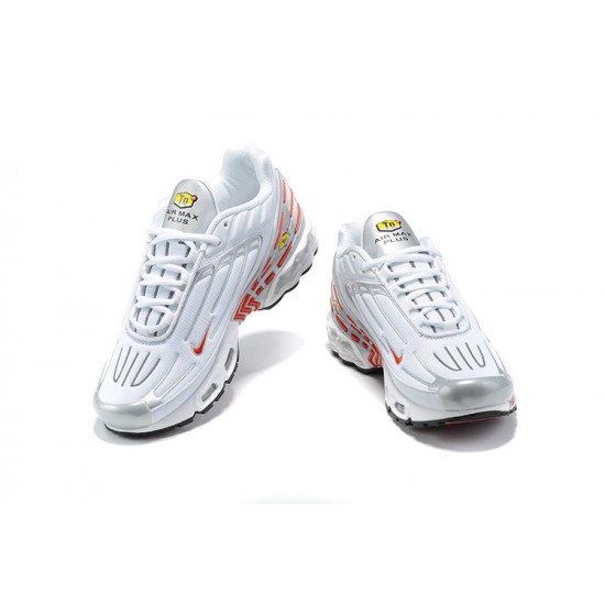 Men Sports Shoes Nike Air Max Plus 3 White Red and Silver